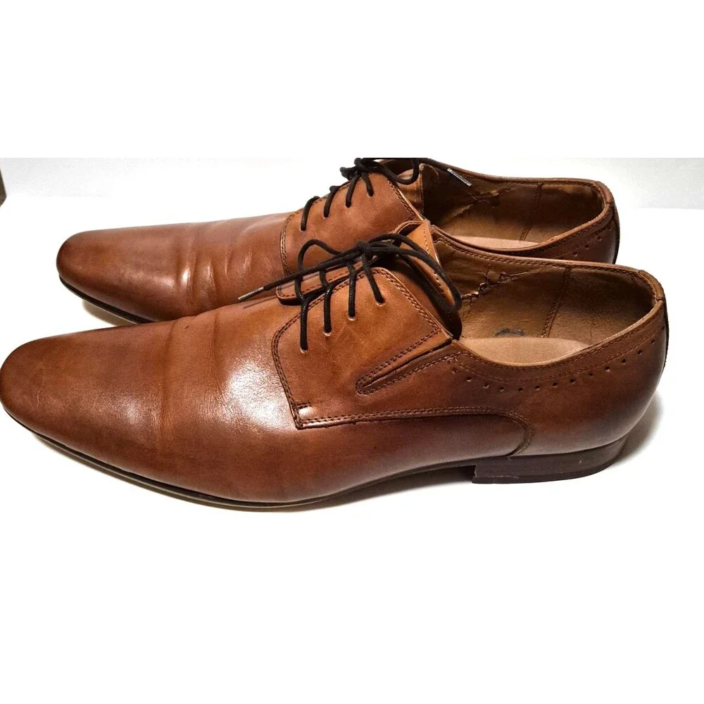 ALDO Men's Tan Brown Leather Lace Up Dress Shoes Square Toe Size 13